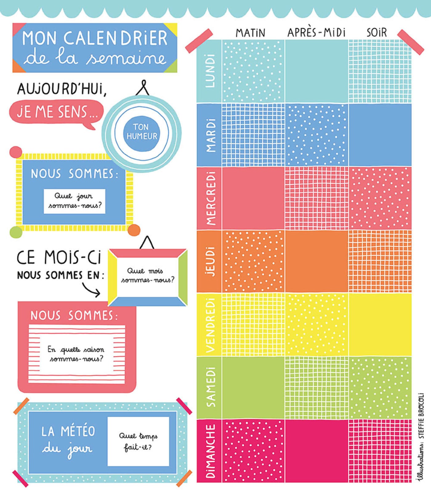 Ma premiere pochette d'aimants - Calendrier de la semaine