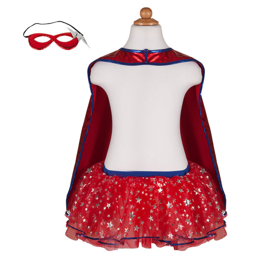 Déguisement super-héroïne Great Pretenders set cape tutu masque rouge