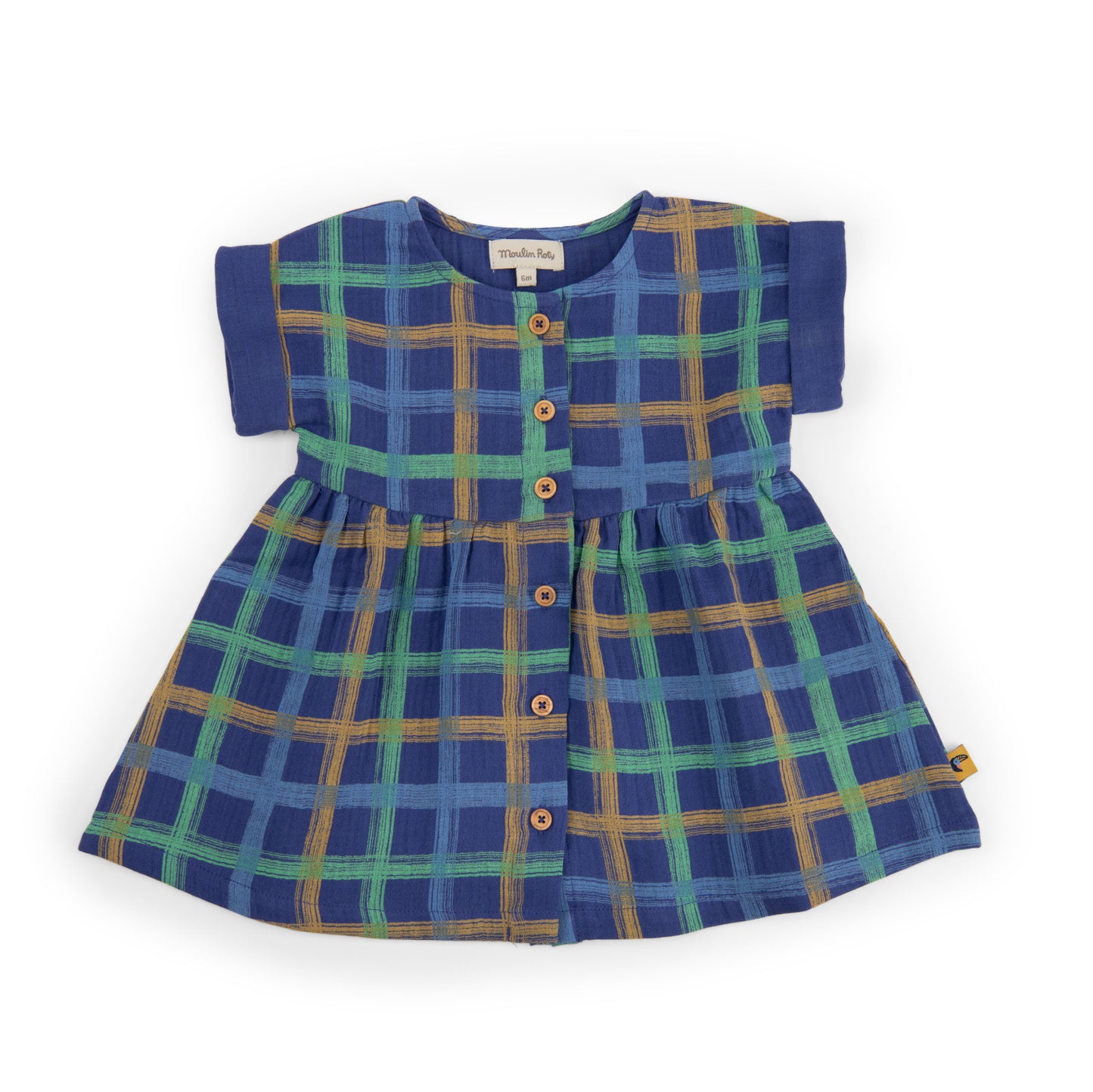 NORA - Robe lange bleu imprimé carreaux - La Jungle Merveilleuse