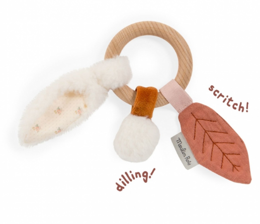 Anneau-hochet bois lapin - Après la pluie