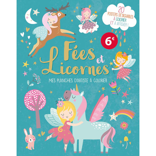 Mes planches d'artiste a colorier - Fees et licornes
