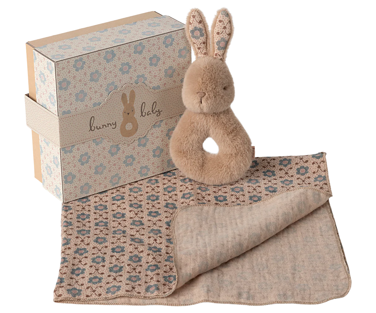 Coffret hochet lapin - crème pêche