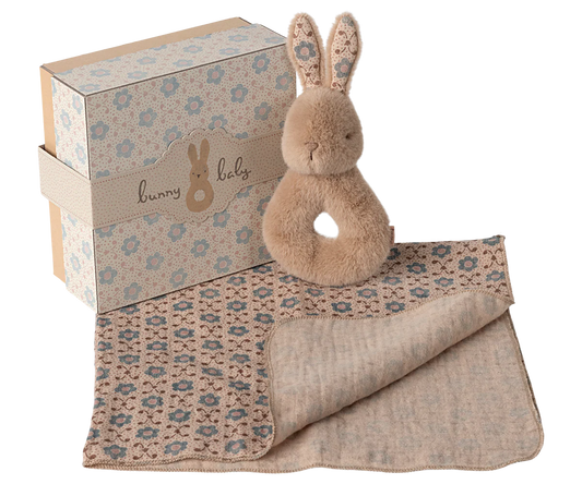 Coffret hochet lapin - crème pêche