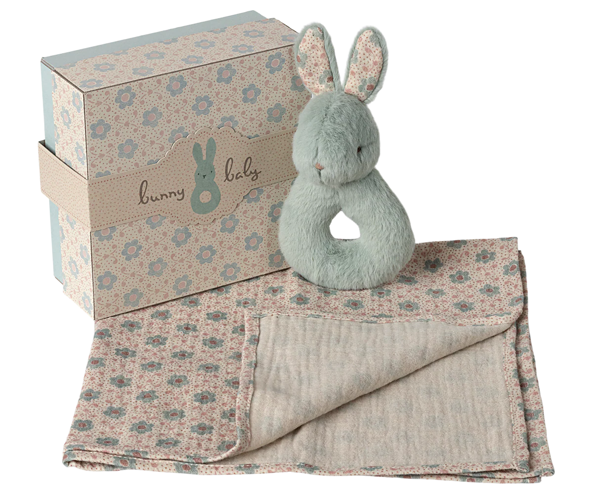 Coffret hochet lapin - menthe
