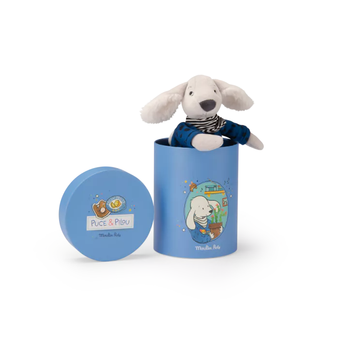 Poupée chien Pilou bleu (en boîte) - Puce et Pilou