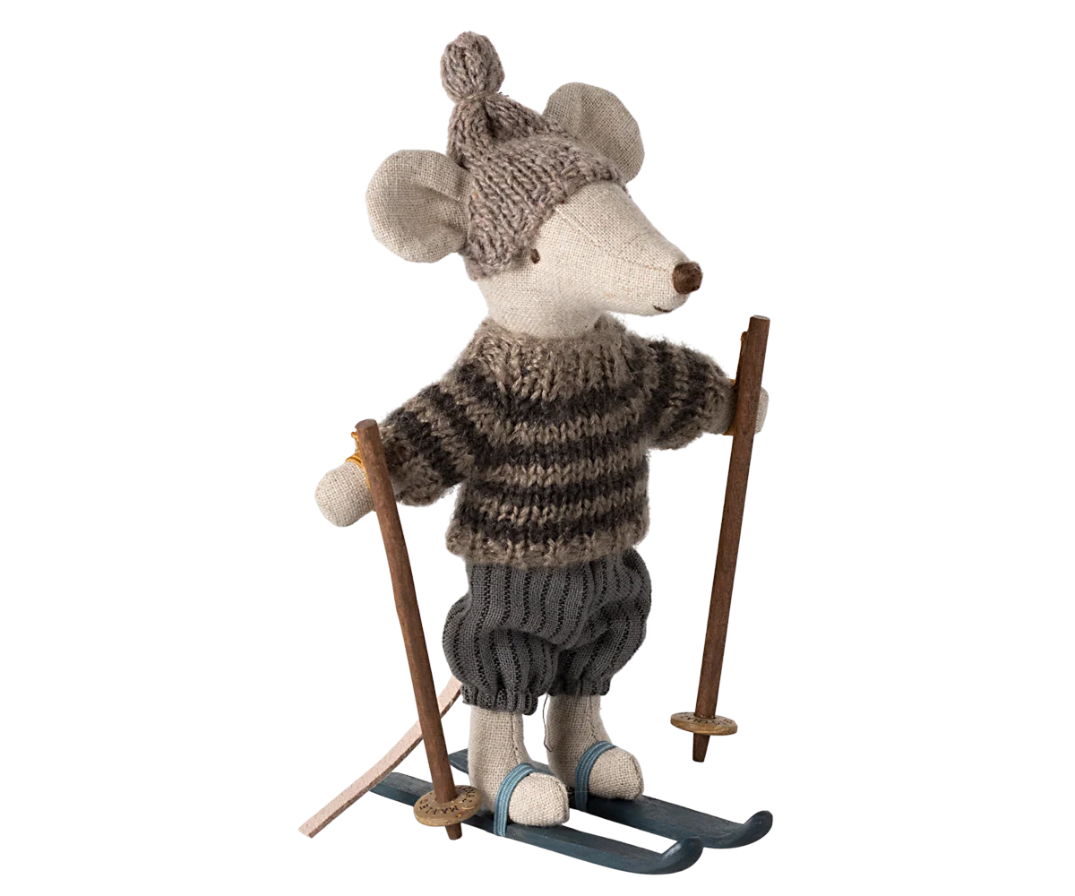 Souris en hiver sur ses skis, grand frère
