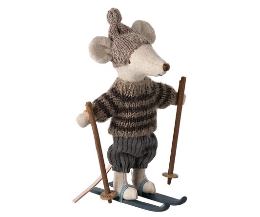 Souris en hiver sur ses skis, grand frère
