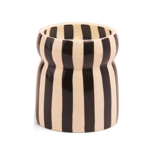 CABANA - Black Striped Ceramic Candle - Lava Stone -Bougie